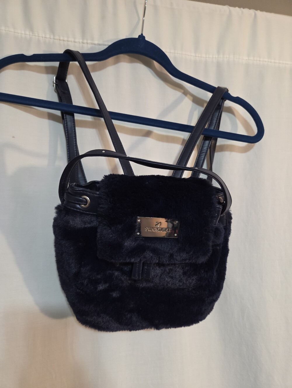 Swarovski Navy Blue Faux-Fur Crossbody Min Backpack